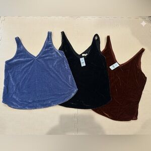 LOFT Velour V-Neck Camisoles in Blue, Black & Rust